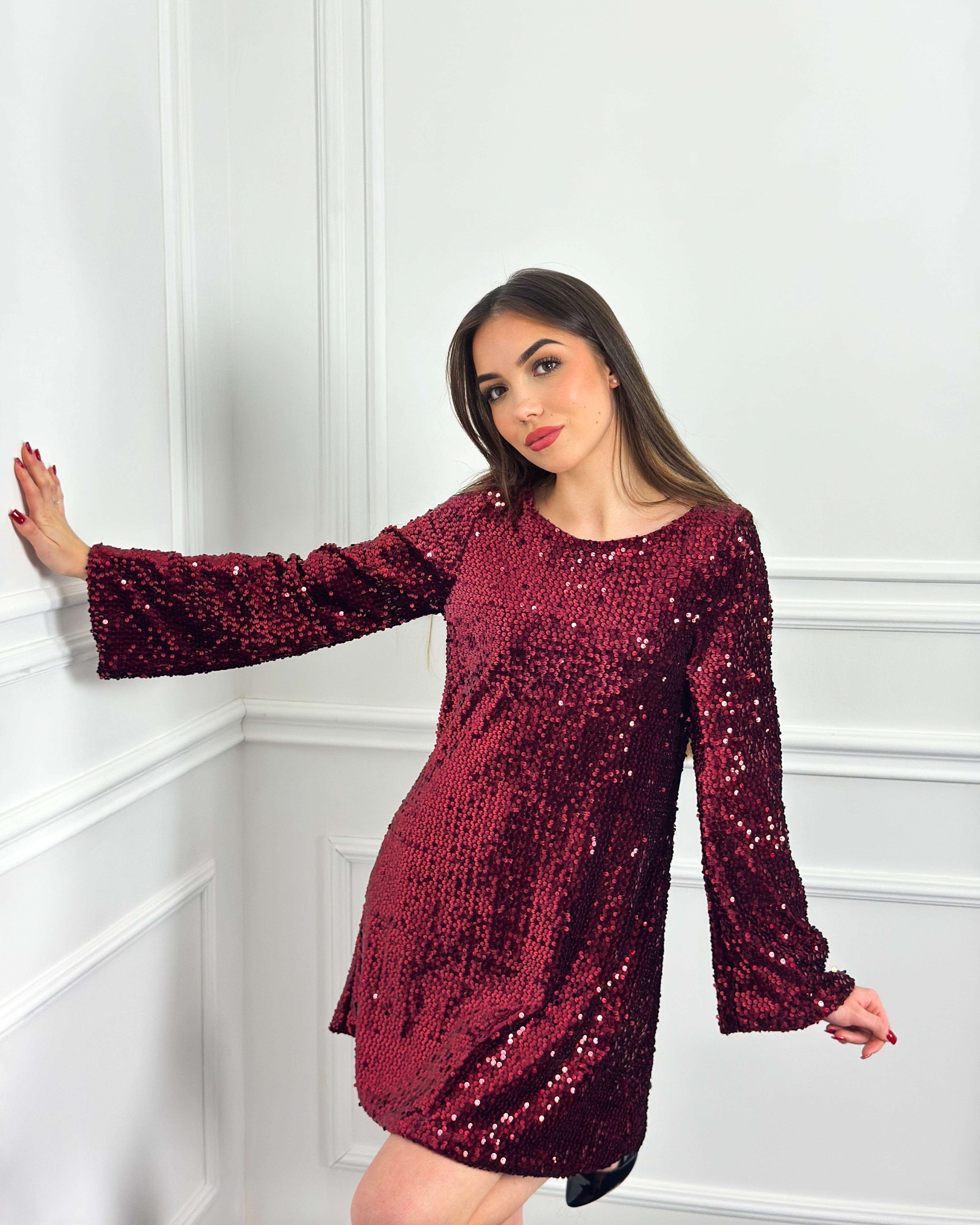 Cloud Wear AGATHA Cekinowa Sukienka Mini z Szerokimi Rękawami