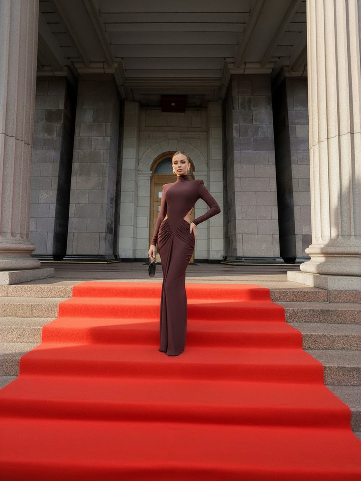 Cloud Wear ARIA - Elegancka Sukienka Maxi z Efektownym Wycięciem i Modelującym Marszczeniem