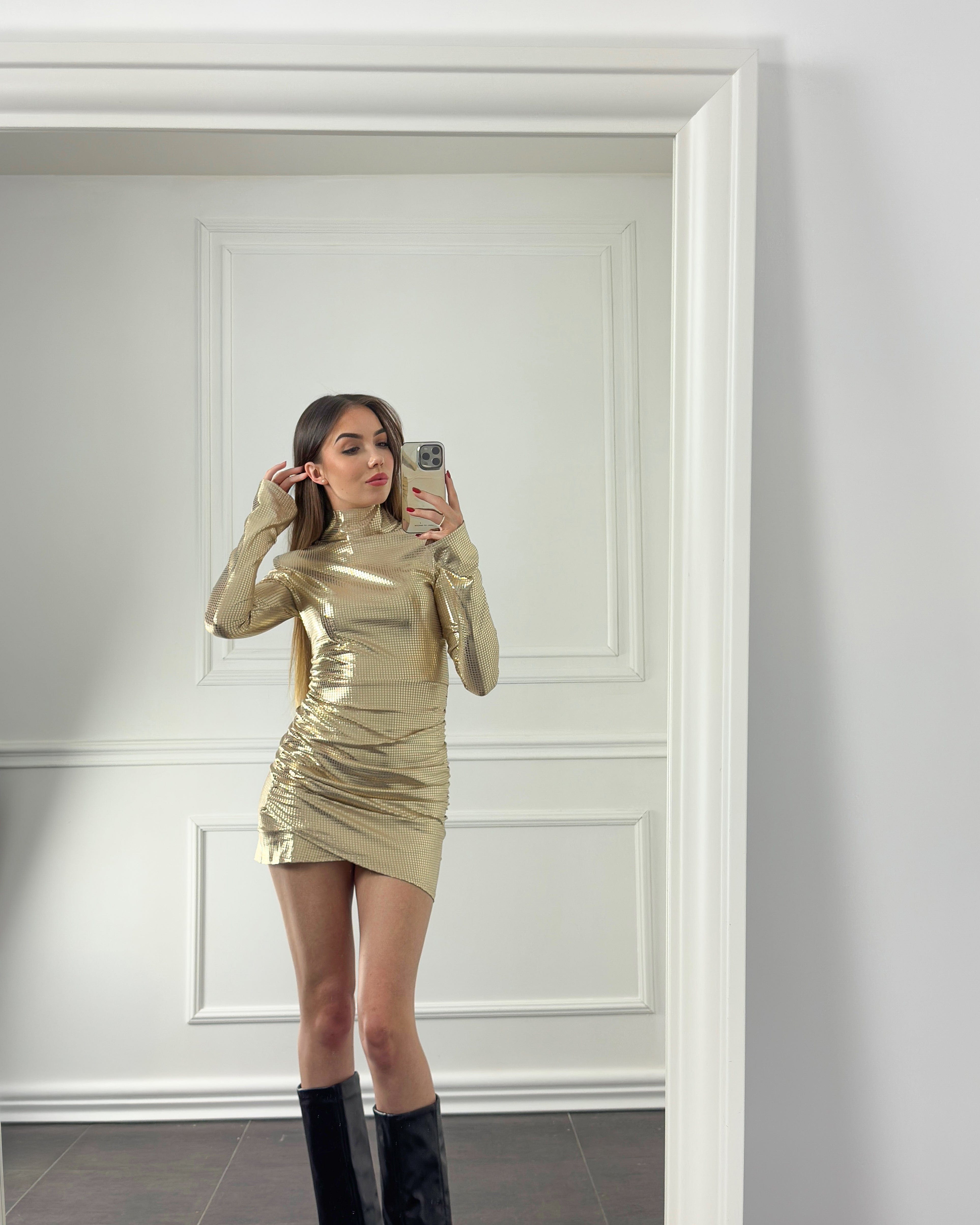 Cloud Wear LUCY Połyskująca Sukienka Mini z Marszczeniem