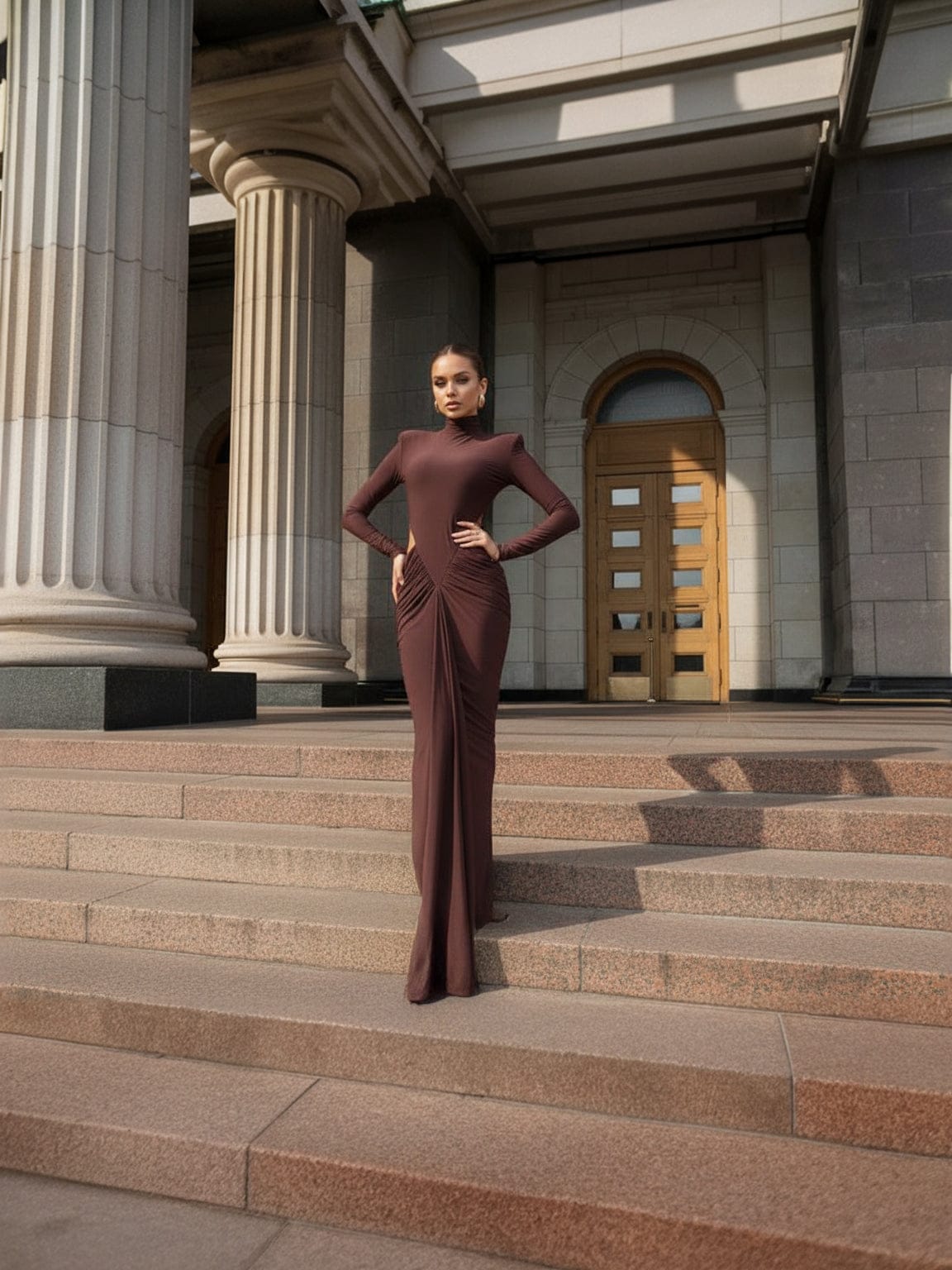 Cloud Wear ARIA - Elegancka Sukienka Maxi z Efektownym Wycięciem i Modelującym Marszczeniem