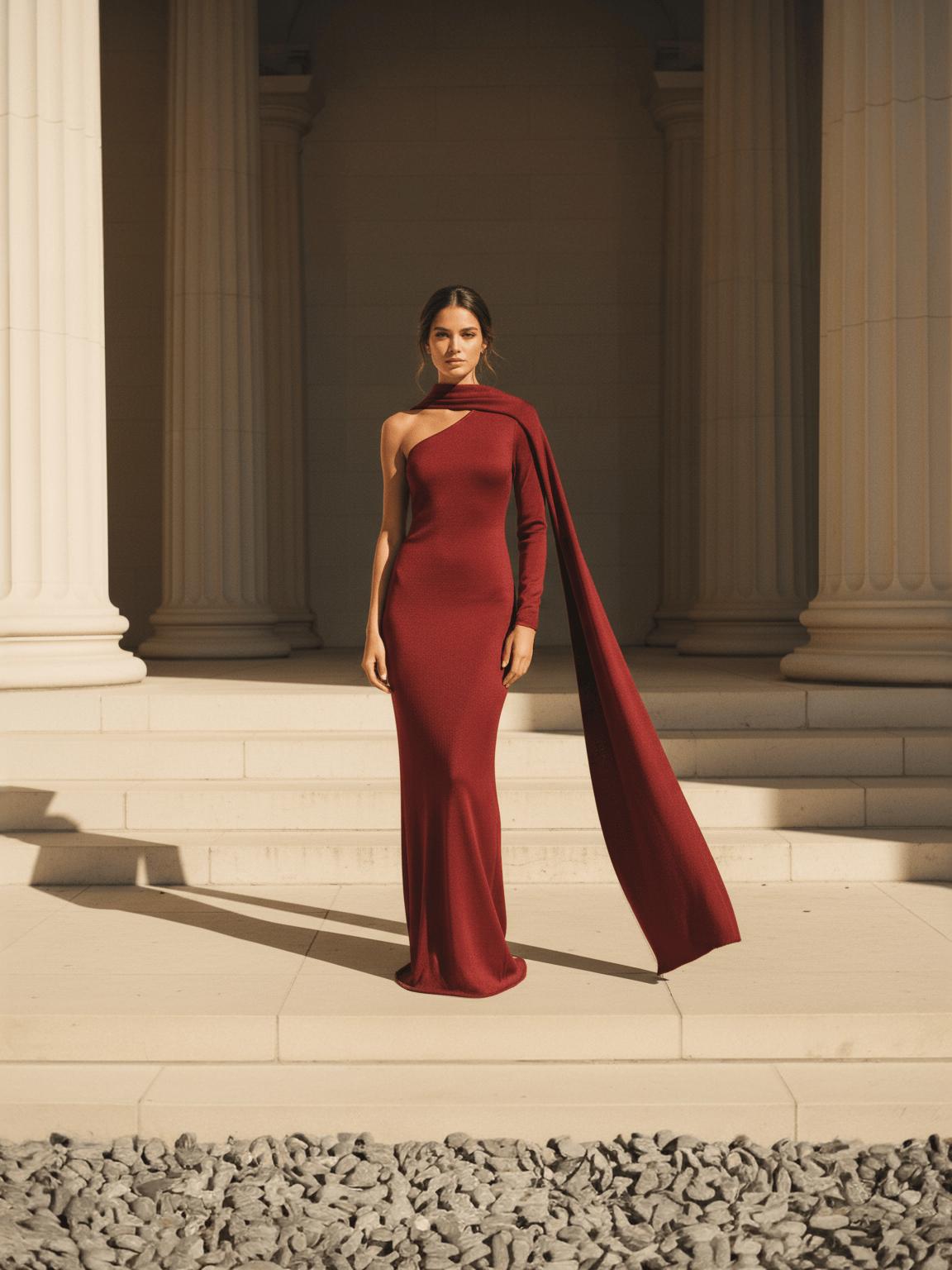 Cloud Wear KAYA Długa Suknia z Szalem na Jedno Ramię